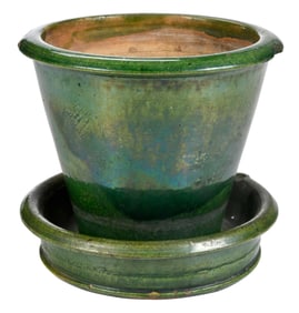 John Bell Green Glazed Stoneware Flower Pot