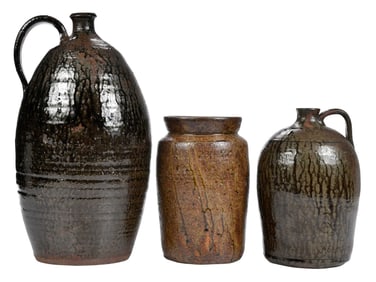 Three Pieces Mossy Creek Georgia Stoneware, One Piece Attributed to Wiley Meaders
