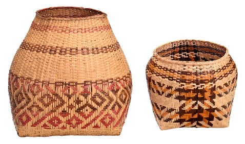 Two Large Cherokee River Cane Baskets, One by Rowena Bradley