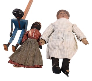Two Folk Dolls and Wood Toy