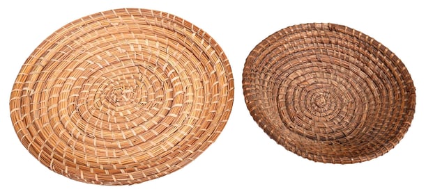 Two Coiled Fanner Baskets, One by Jannie Cohen