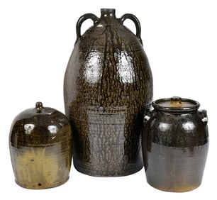 Two Pieces of Lanier Meaders Georgia Stonewares and Dorsey Attributed Chicken Waterer