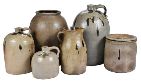 Six Pieces of Browns Family and Atlanta Attributed Georgia Stoneware