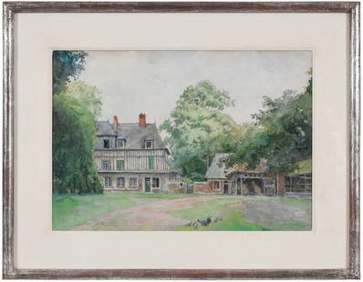 Alexandre Benois, La Maison de Campagne: (France/Russian, 1870-1960) A Country House, signed lower left "Alexandre Benois", inscribed indistinctly lower right, sight 10-3/4 x 15-1/2 in.; Heydenryk gilt frame, 16-5/8 x 21-1/4 x 1-1/8 in. Prov