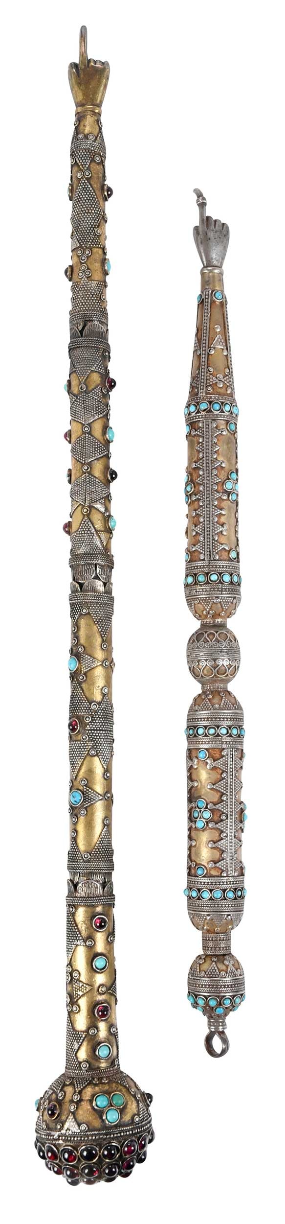 Two Gilt Silver and Jeweled Torah Pointers (1 of 10)