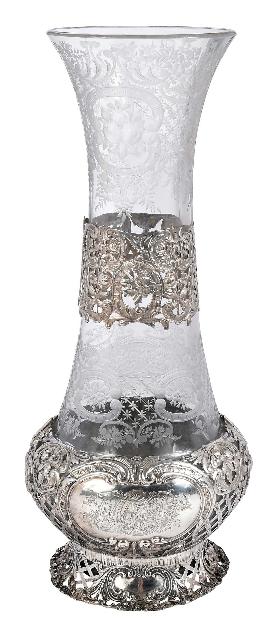 Large German Silver and Intaglio Glass Vase (1 of 12)
