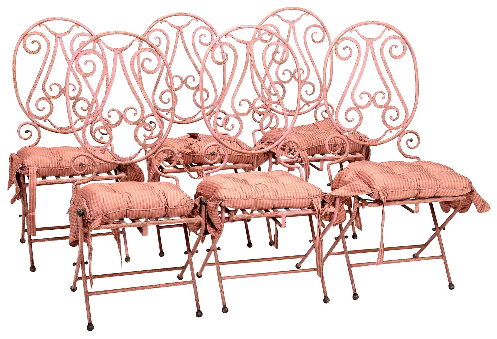 Set of Six Vintage Wrought Iron Pink Painted Folding Garden Chairs (1 of 9)