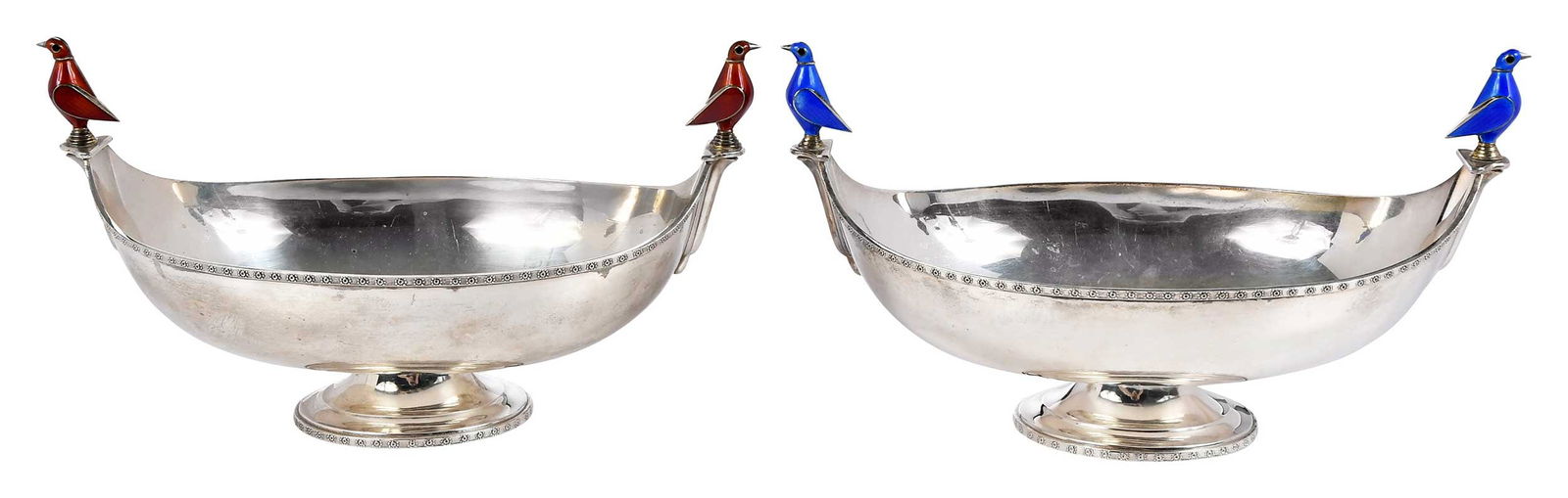 Pair of Norwegian Silver Dishes with Enamel Birds (1 of 9)