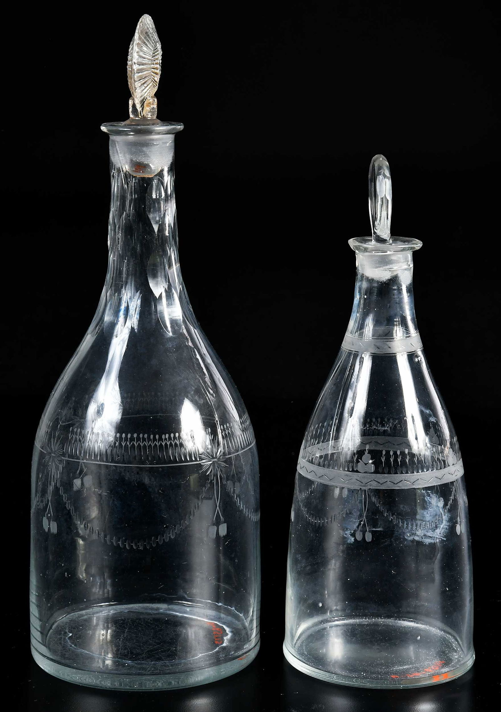 Two Bohemian Engraved Glass Decanters (1 of 6)