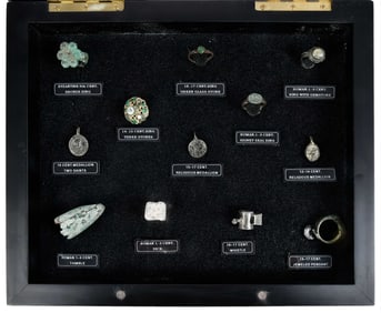 Group of Antique and Ancient Jewelry in Shadowbox