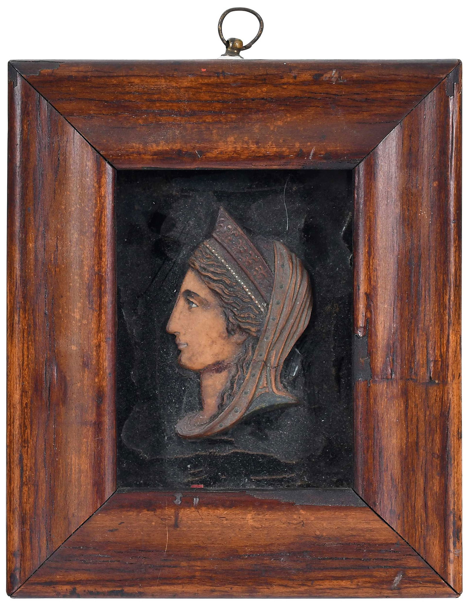 Framed Carved Bas Relief Wax Bust of a Lady (1 of 5)