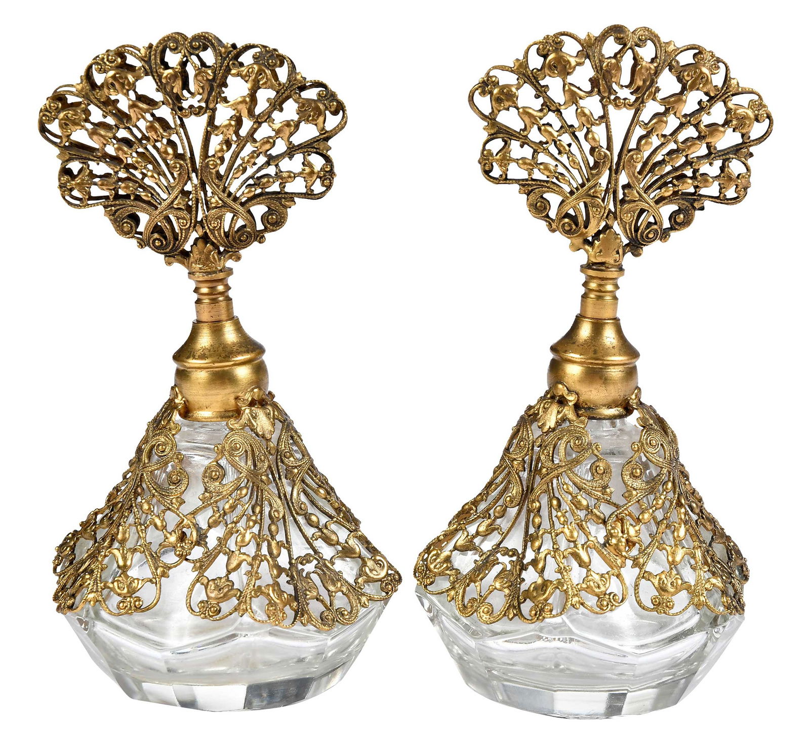 Pair of Glass Perfume Bottles with Gilt Overlay (1 of 6)