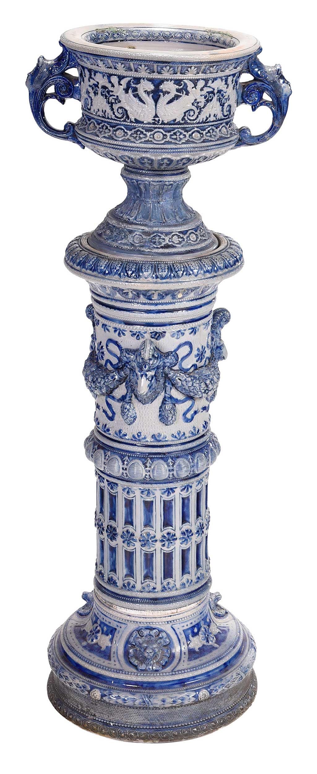 German Westerwald Cobalt Blue Urn & Pedestal (1 of 16)