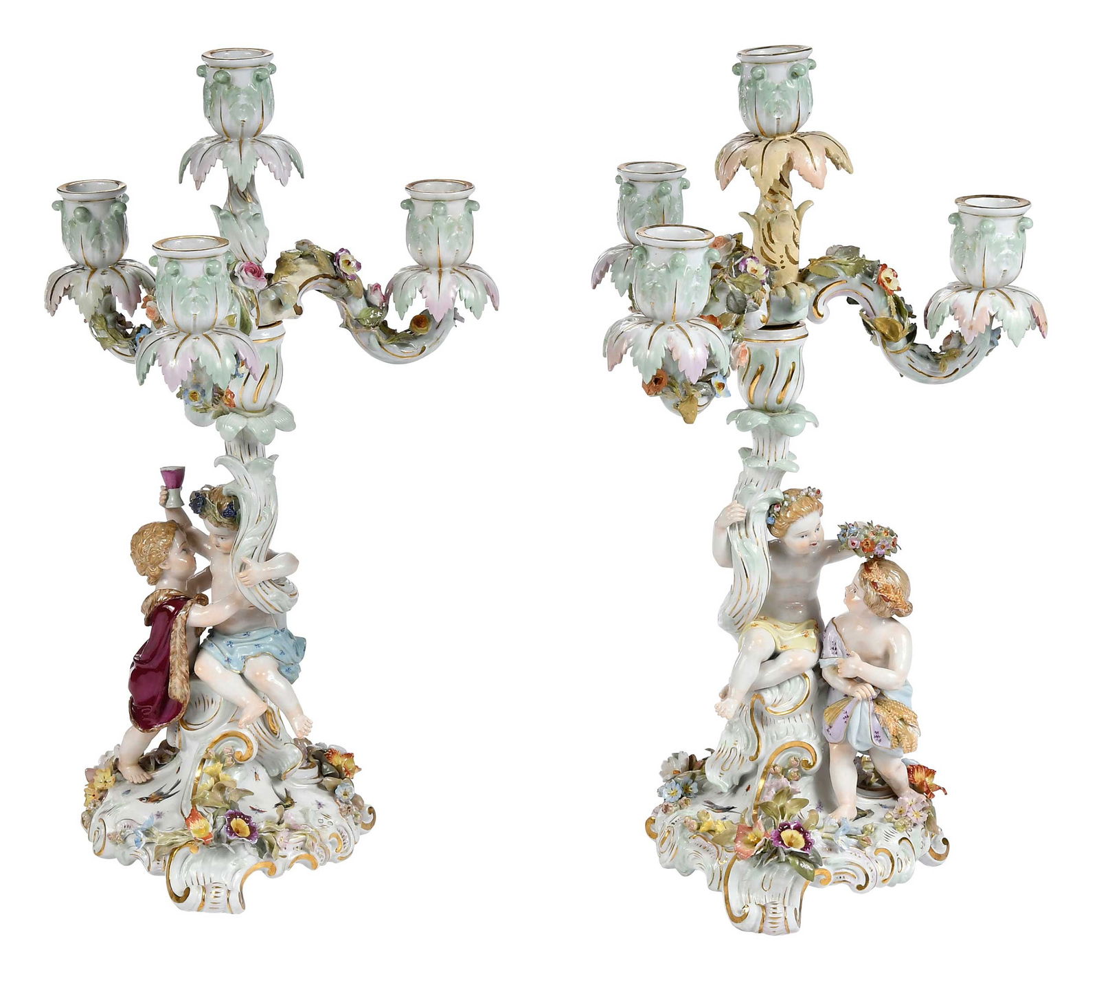 Pair of Meissen or Style Figural Four Light Candelabras (1 of 10)