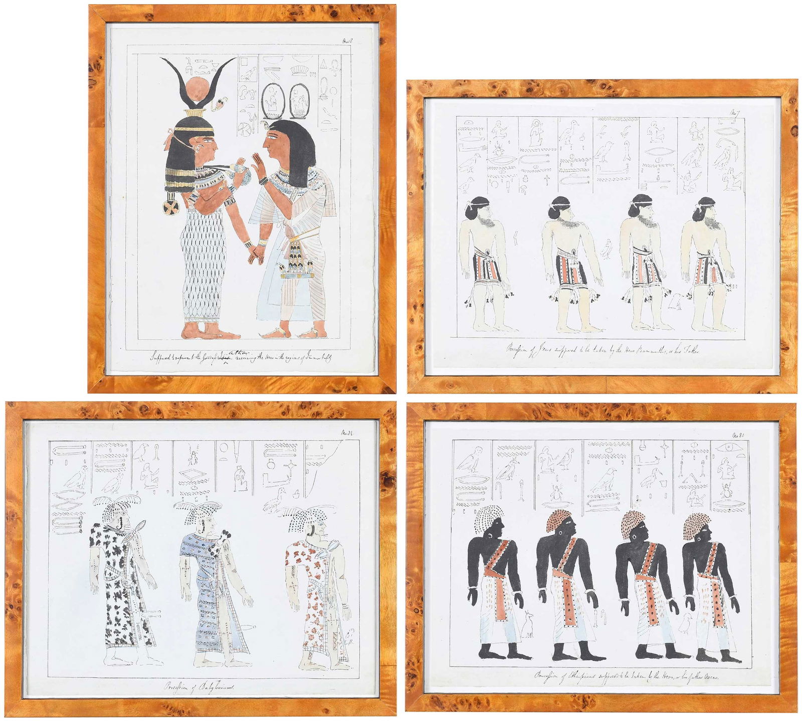 Four Egyptian Tomb Drawings After Giovanni Belzoni: (Italian, 1778-1823) after plates found in Belzoni, G. B. (1821), Plates illustrative of the researches and operations of G. Belzoni in Egypt and Nubia, John Murray, publisher, ill