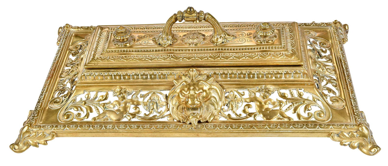 Continental Brass Lidded Inkwell (1 of 6)