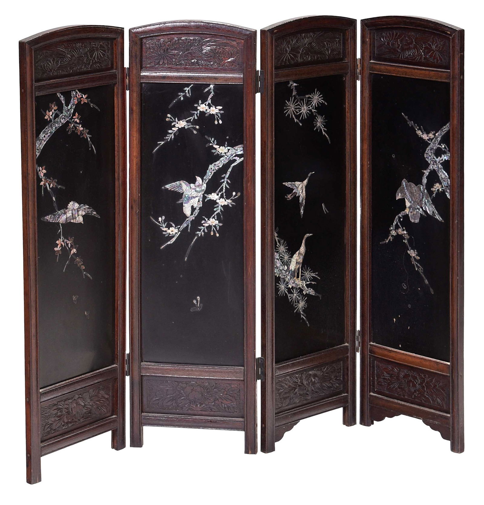 Small Asian Four Panel Lacquered and Mother of Pearl Inlaid Screen (1 of 6)