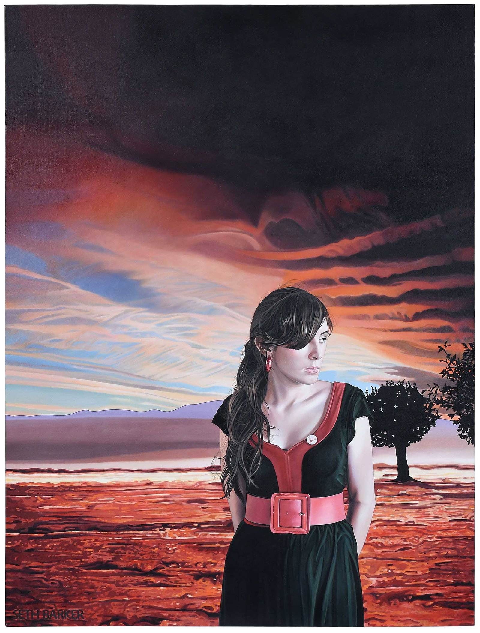 Seth Barker Modern Painting: (South Australia, 20th/21st century) Darkening Desert, circa 2009, signed lower left "Seth Barker", signed in ink on stretcher verso "S Barker", acrylic on canvas, 48 x 
