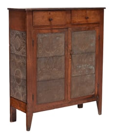 Fine Southern Figured Cherry and Punched Tin Pie Safe