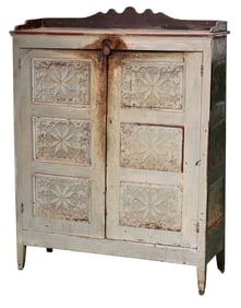 A Fine Southern Pale Green Painted Pie Safe, Hearts and Stars Decoration