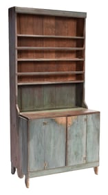 Tennessee Blue/Green Paint Decorated Step Back Cupboard