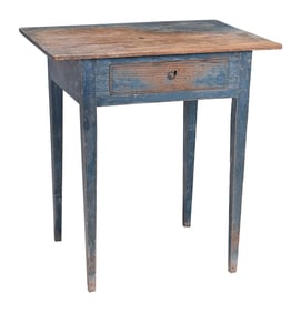 Georgia Federal Blue Painted Yellow Pine One Drawer Table
