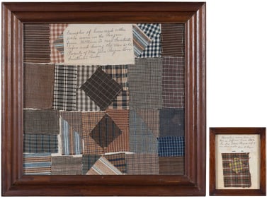 Two Framed Southern Civil War Era Quilt Fragments, Rogers Family