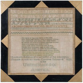 Rare Framed Lincolnton, North Carolina Sampler