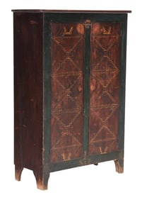 Rare Documented North Carolina Piedmont Folk Art Paint Decorated Cupboard