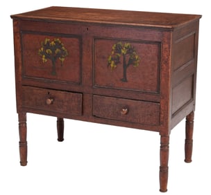 Rare Alabama Folk Art Paint Decorated Lift Top Chest Over Drawers