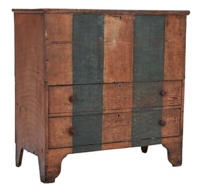 Signed Early South Carolina Paint Decorated Yellow Pine Mule Chest