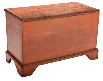 South Carolina Chippendale Orange Painted Yellow Pine Blanket Chest