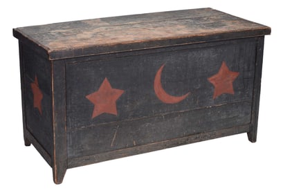 South Carolina Folk Art Paint Decorated Stars and Moon Blanket Chest