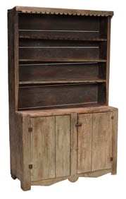 Southern Yellow Pine Pewter Cupboard in Original Pale Blue Paint