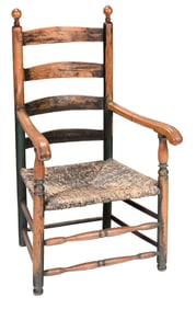 Early Southern Green Painted Ladder Back Armchair