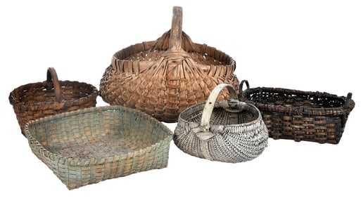 Five Assorted Southern Split Oak Baskets