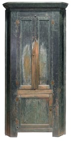 Southern Chippendale Paint Decorated Yellow Pine Corner Cupboard