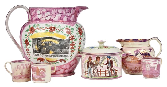 Six Pieces of Pink English Lustreware