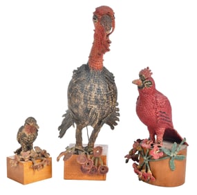 Three Folk Art Crocheted and Painted North American Birds