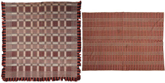 Two Geometric Overshot Coverlets, one Tennessee Attributed
