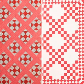 Two American Patchwork Quilts, Irish Chain and Shoofly