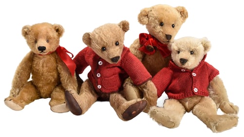Four Mohair Teddy Bears with Jointed Limbs and Swivel Heads
