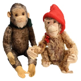 Two Mohair Monkeys with Jointed Limbs and Swivel Heads