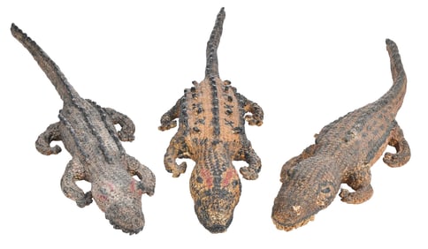 Three Folk Art Crocheted and Painted Alligators