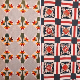 Two American Patchwork Quilts, North Carolina Lily and Pine Burr