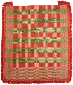 American Red and Green Overshot 'Double Bow Knot With Table' Coverlet