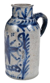 Cobalt Decorated Stoneware Bottle with Handle