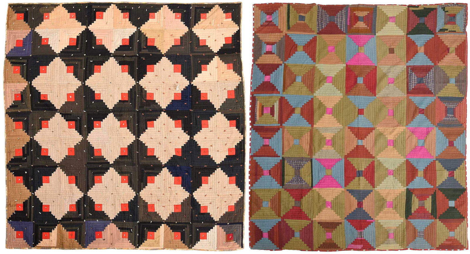 Two American 'Log Cabin' Patchwork Quilts (1 of 10)