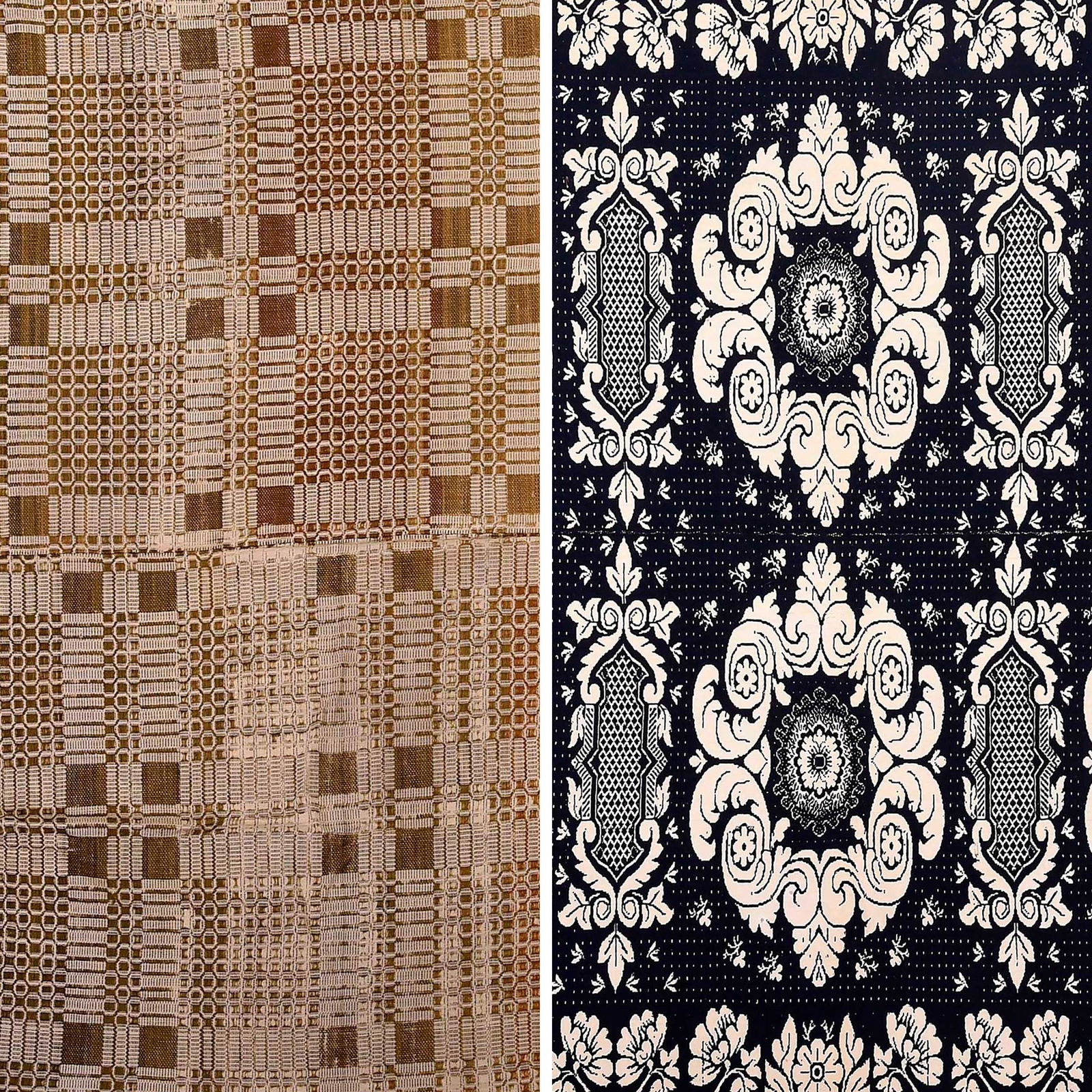 Two American Overshot Coverlets, 'Snowballs' variation, Medallion Motif (1 of 11)