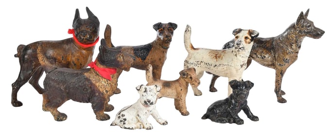 Eight Assorted Painted Cast Iron Dog Doorstops
